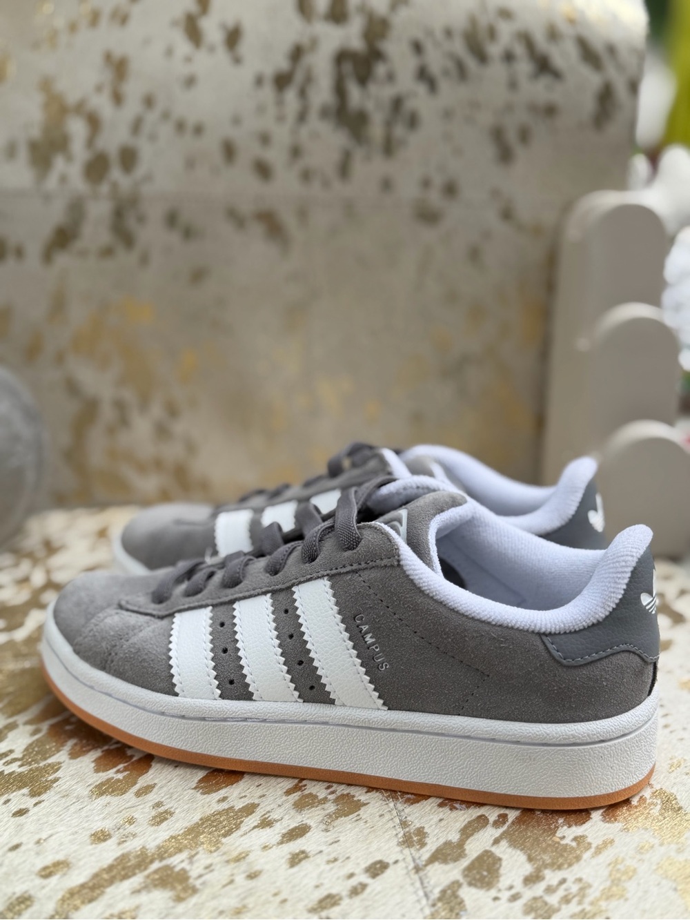 adidas Kids Campus Suede Sneakers in Grey and White with Gum Outsole